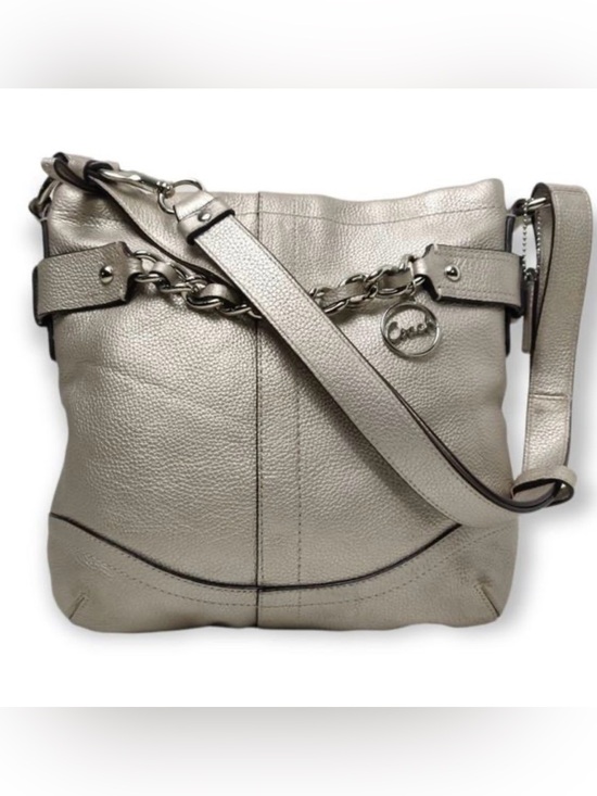 Coach Handbags - Coach Metallic Leather Shoulder Bag with Chain Detail